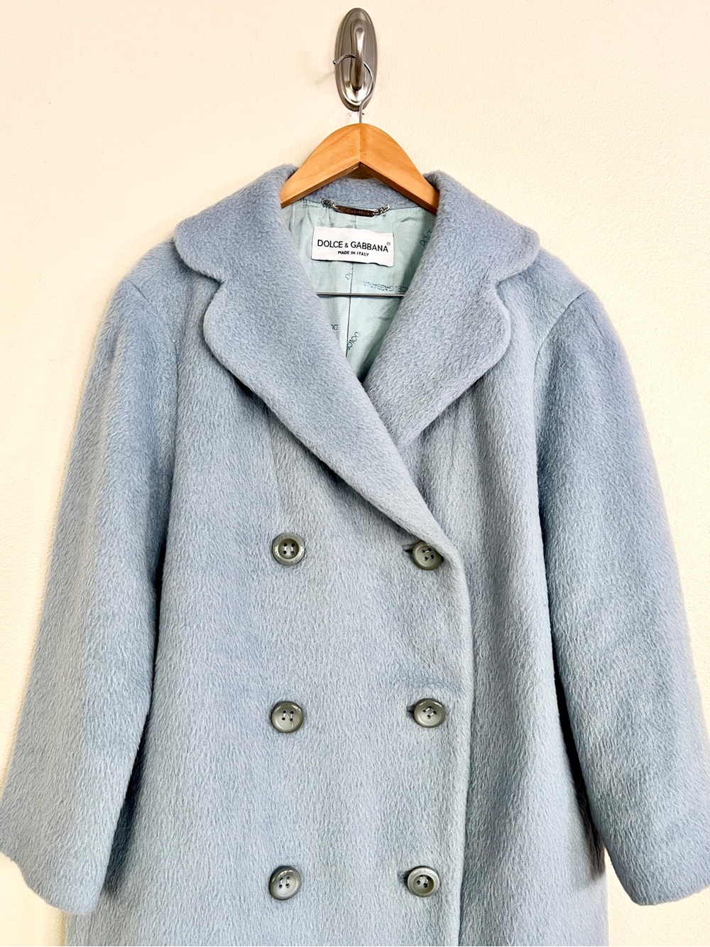 Vintage DOLCE & GABBANA F/W 1996 Mohair Double Breasted Car Coat in Baby Blue - Picture 9 of 13